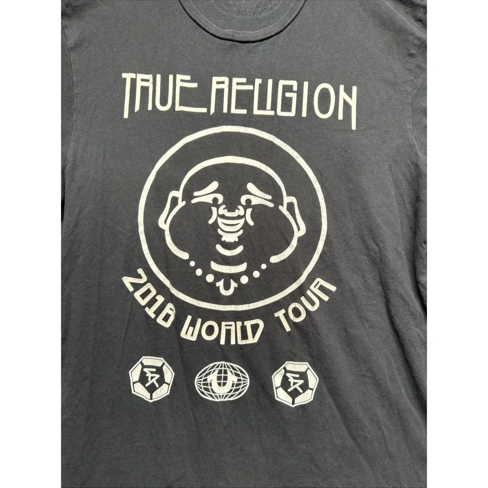 True Religion Graphic T Shirt Mens Small Black Buddha World Tour 2016 Streetwear